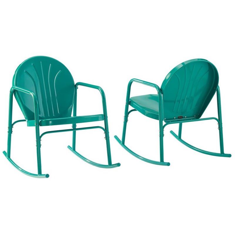 Crosley Furniture Griffith Metal Rocking Chair in Turquoise Gloss (Set of 2)