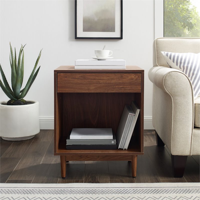 Crosley Furniture Liam 1 Particle Board Wood Drawer End Table in Walnut