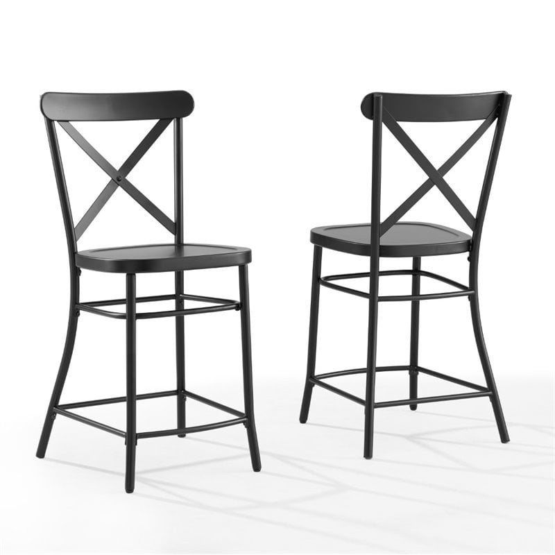Crosley Furniture Camille 2 Piece Metal Counter Stool Set in Matte Black