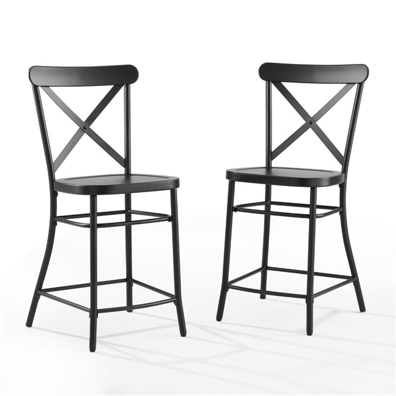 Crosley Furniture Camille 2 Piece Metal Counter Stool Set in Matte Black