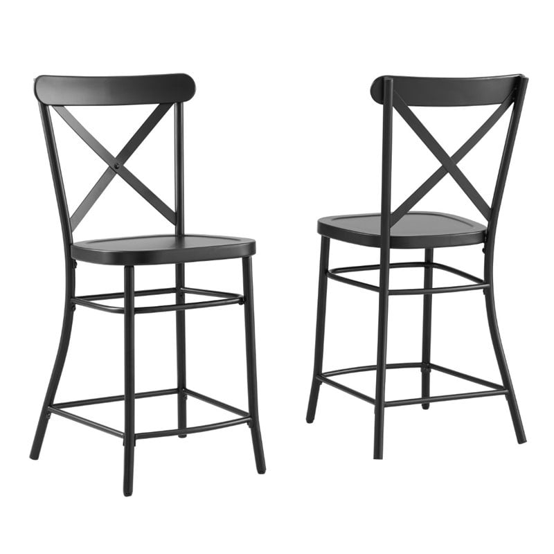 Crosley Furniture Camille 2 Piece Metal Counter Stool Set in Matte Black