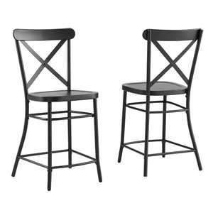Crosley Furniture Camille 2 Piece Metal Counter Stool Set in Matte Black