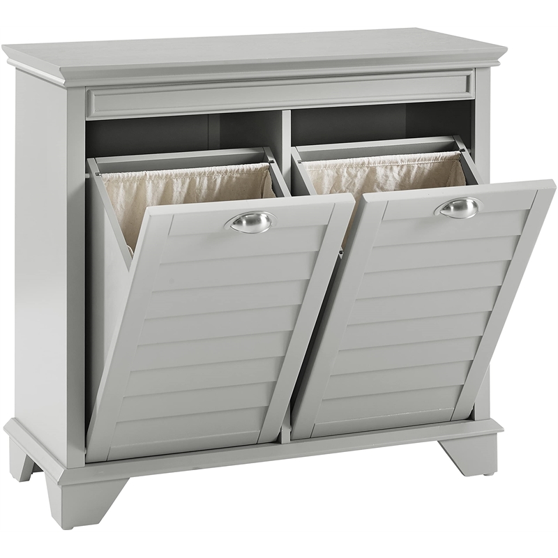 Crosley Furniture Lydia Engineered Wood Linen Hamper in Gray/Chrome