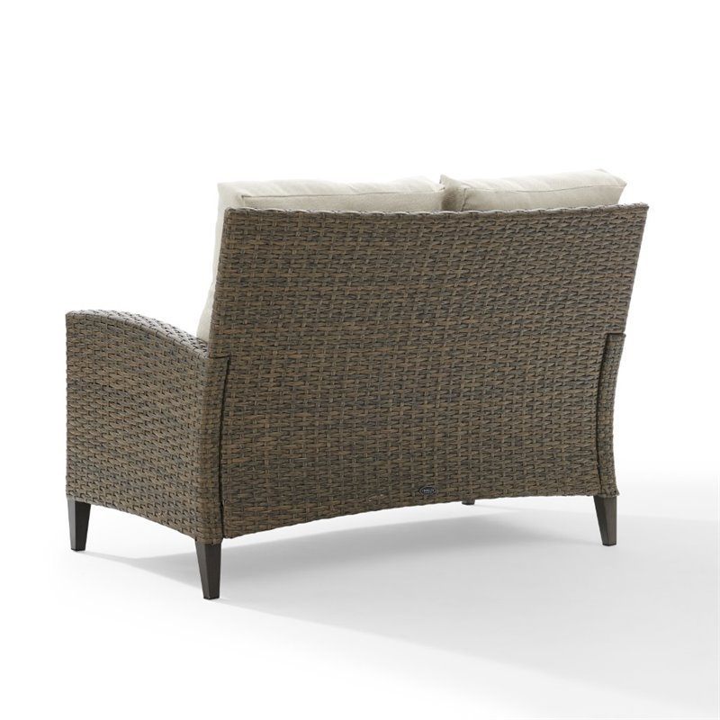 Crosley Rockport Outdoor Wicker High Back Loveseat in Beige