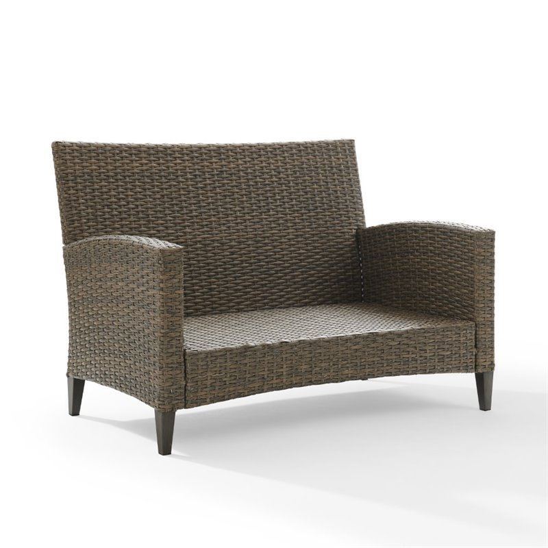 Crosley Rockport Outdoor Wicker High Back Loveseat in Beige