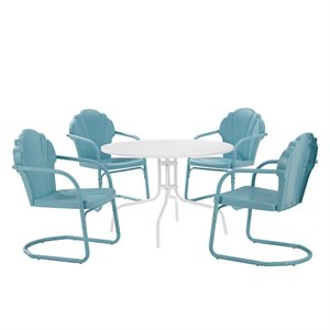Crosley Furniture Tulip 5 Piece Metal Outdoor Dining Set in Light Blue/White