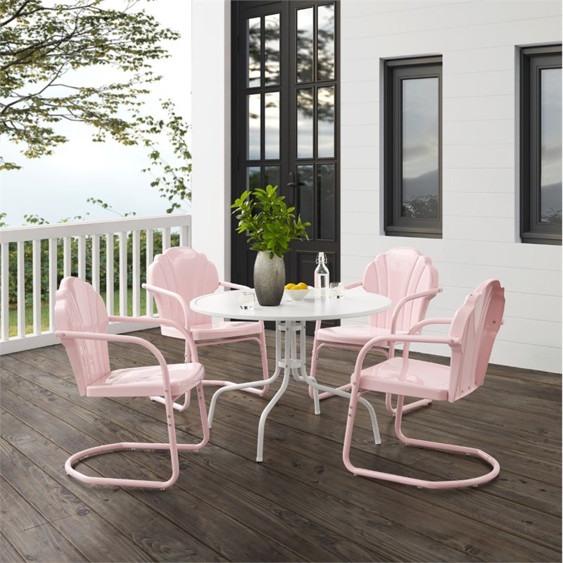 Crosley Furniture Tulip 5 Piece Metal Outdoor Dining Set in Pastel Pink