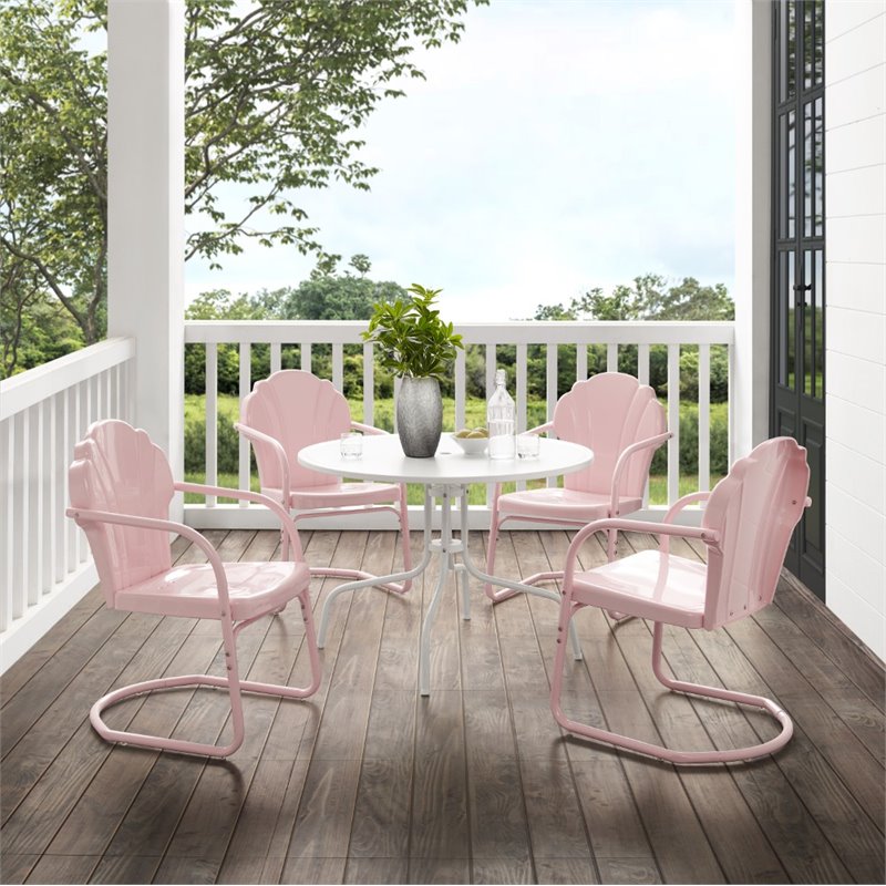 Crosley Furniture Tulip 5 Piece Metal Outdoor Dining Set in Pastel Pink