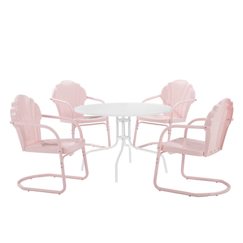 Crosley Furniture Tulip 5 Piece Metal Outdoor Dining Set in Pastel Pink