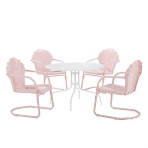 Crosley Furniture Tulip 5 Piece Metal Outdoor Dining Set in Pastel Pink