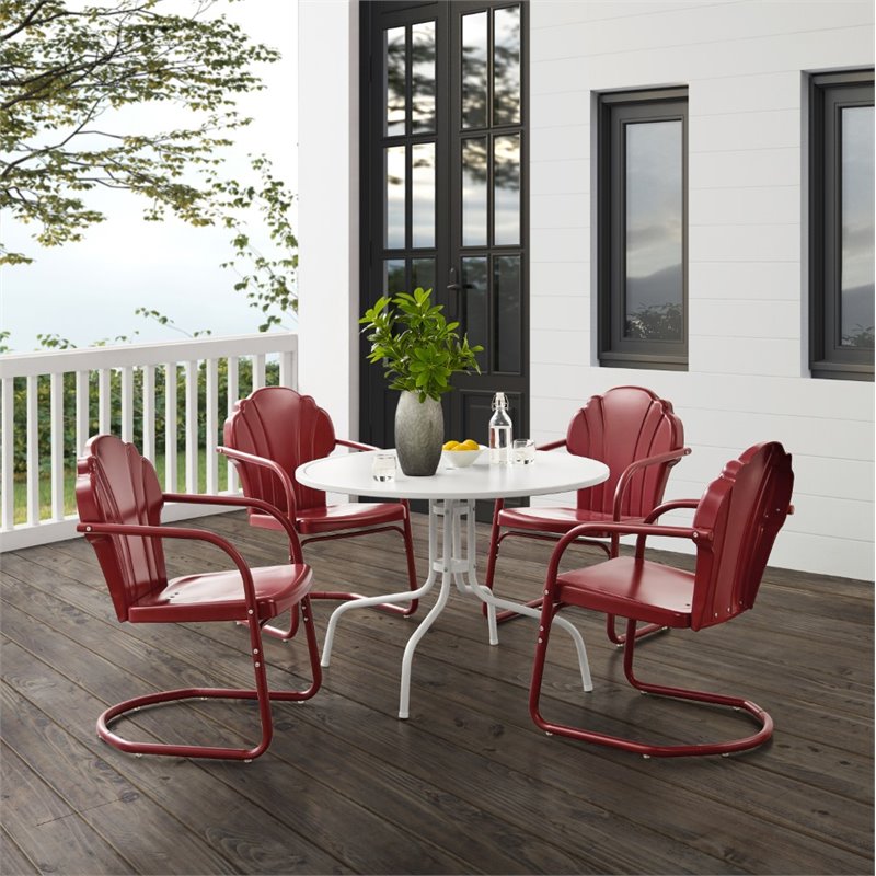 Crosley Furniture Tulip 5 Piece Metal Outdoor Dining Set in Bright Red