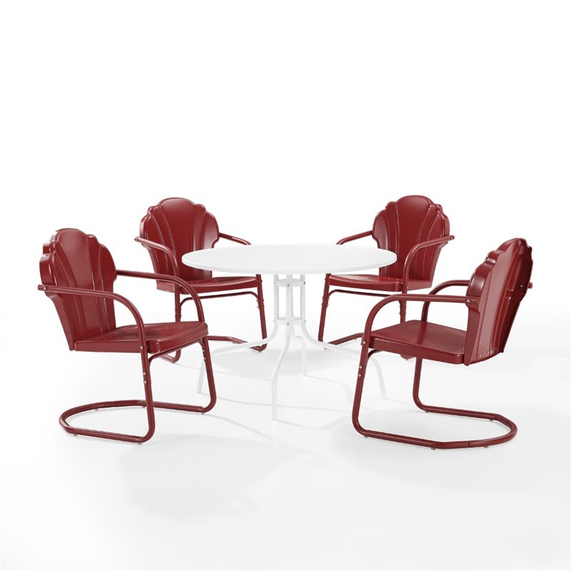 Crosley Furniture Tulip 5 Piece Metal Outdoor Dining Set in Bright Red