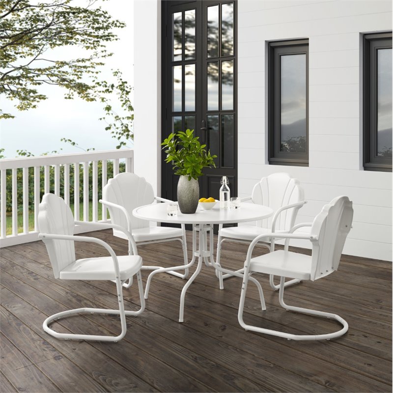 Crosley Furniture Tulip 5 Piece Metal Outdoor Dining Set in White