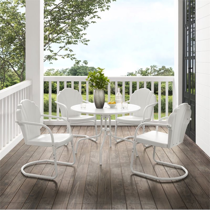 Crosley Furniture Tulip 5 Piece Metal Outdoor Dining Set in White