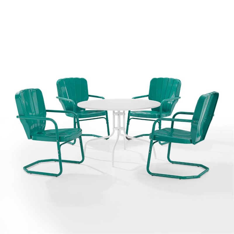 Crosley Furniture Ridgeland 5 Piece Metal Outdoor Dining Set in Turquoise Gloss
