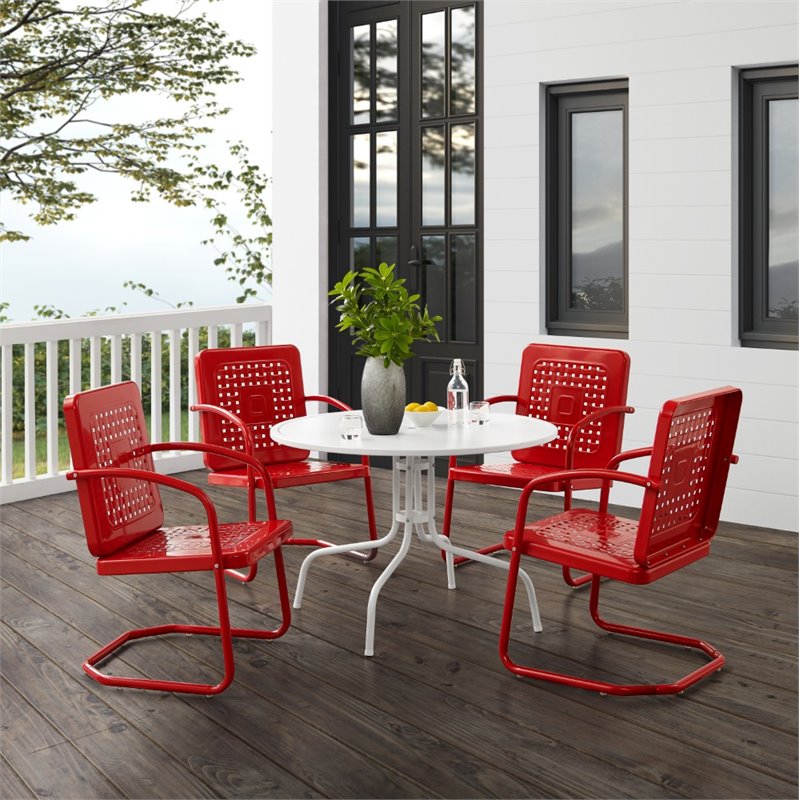 Crosley Furniture Bates 5 Piece Metal Outdoor Dining Set in Bright Red Gloss