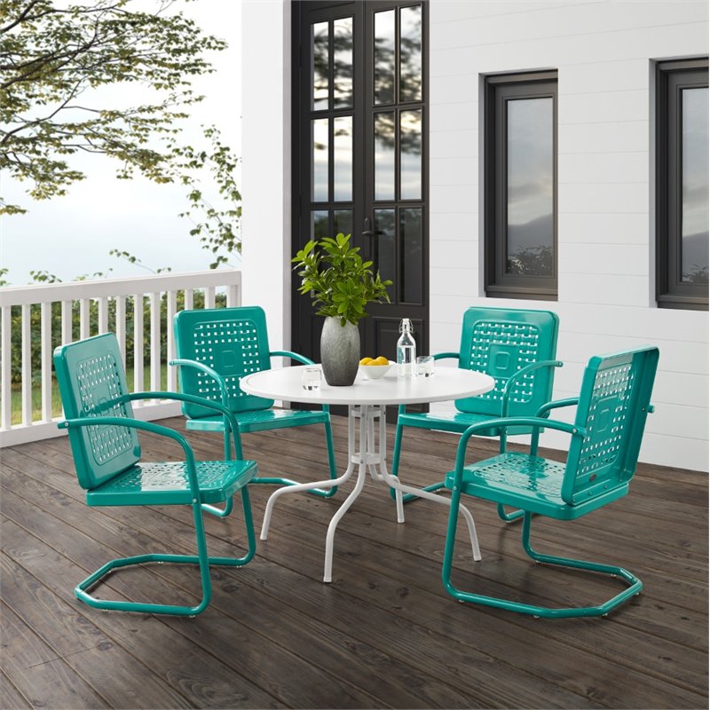Crosley Furniture Bates 5 Piece Metal Outdoor Dining Set in Turquoise Gloss