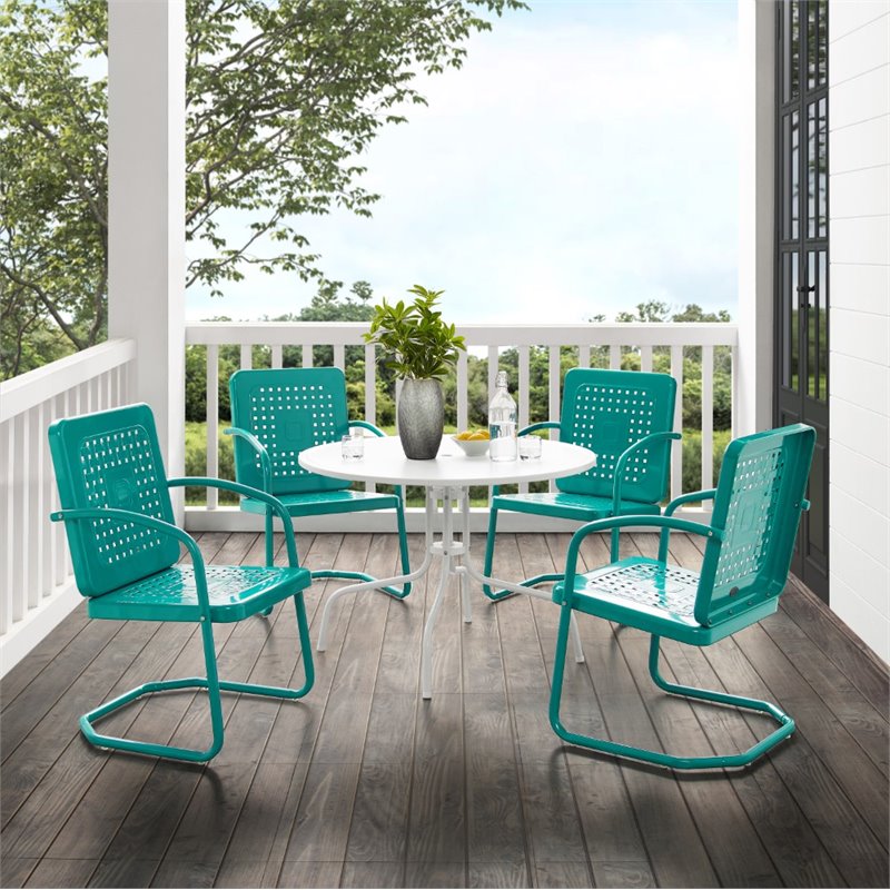 Crosley Furniture Bates 5 Piece Metal Outdoor Dining Set in Turquoise Gloss
