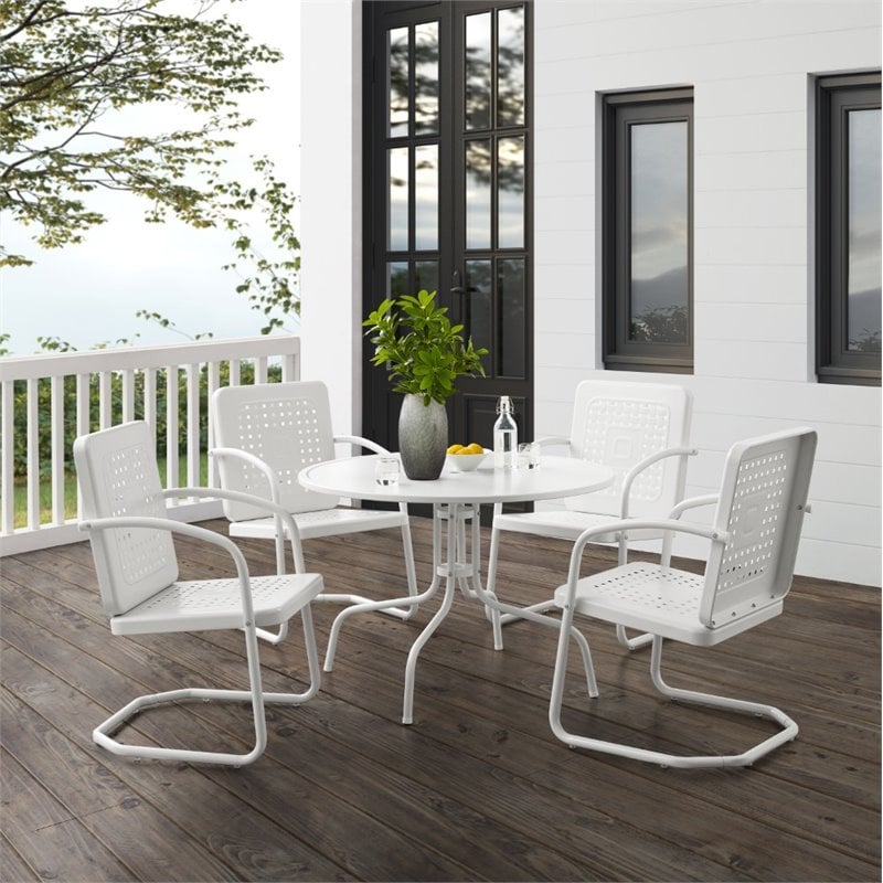 Crosley Furniture Bates 5 Piece Metal Outdoor Dining Set in White Gloss