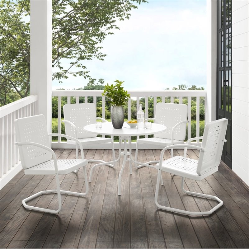 Crosley Furniture Bates 5 Piece Metal Outdoor Dining Set in White Gloss