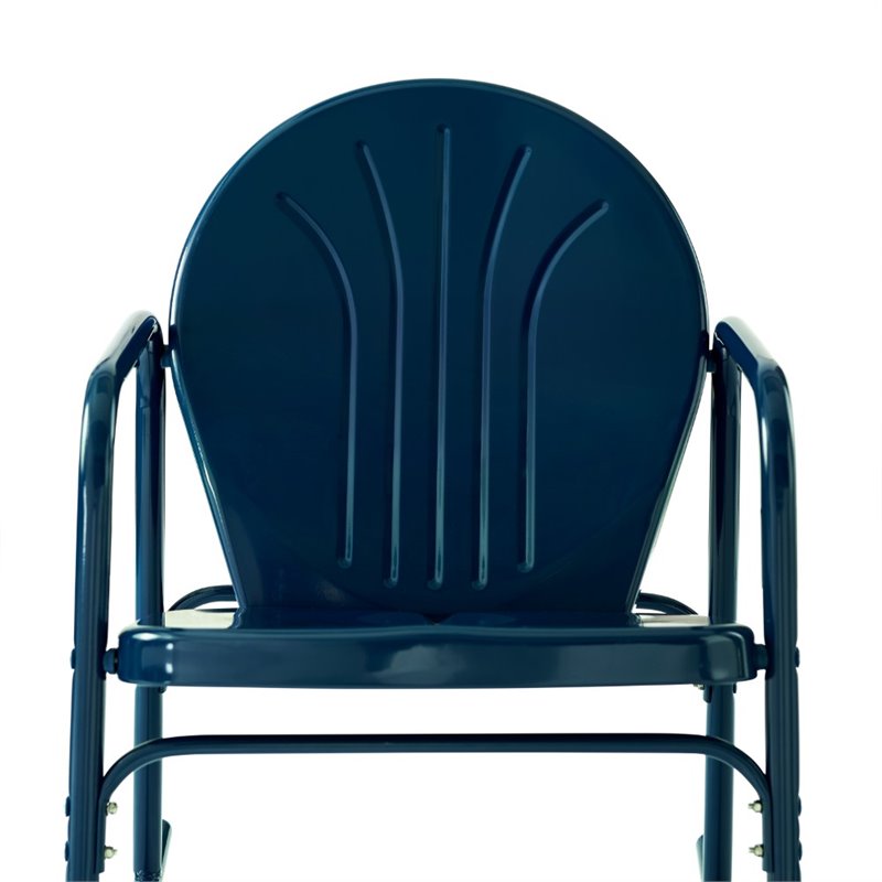 Crosley Furniture Griffith 3 Piece Metal Outdoor Rocking Chair Set in Navy Gloss