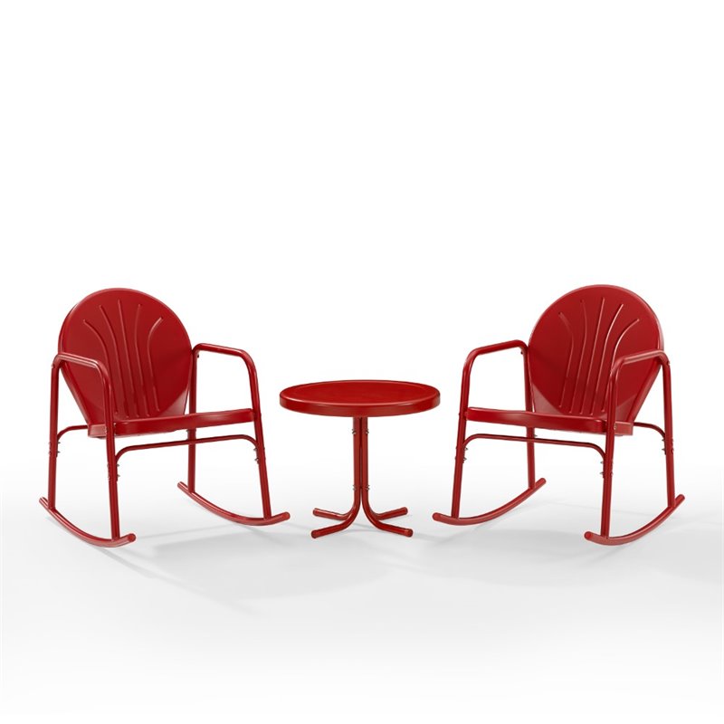 Crosley Furniture Griffith 3 Piece Metal Outdoor Rocking Chair Set in Bright Red