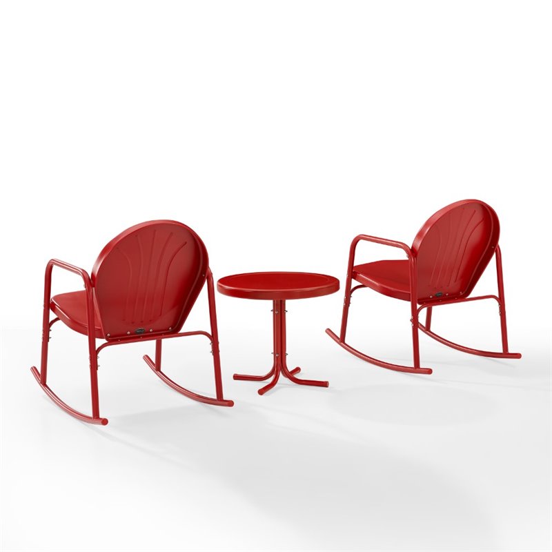 Crosley Furniture Griffith 3 Piece Metal Outdoor Rocking Chair Set in Bright Red