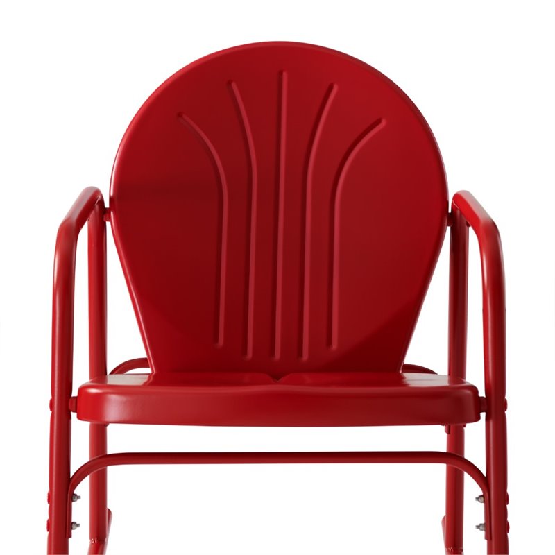 Crosley Furniture Griffith 3 Piece Metal Outdoor Rocking Chair Set in Bright Red
