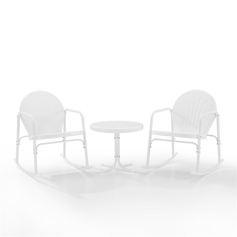 Crosley Furniture Griffith 3 Piece Metal Outdoor Rocking Chair Set in White