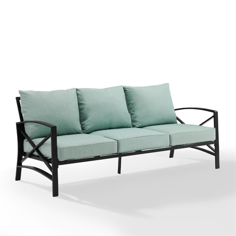 Crosley Furniture Kaplan Metal/Foam Outdoor Sofa in Mist Green
