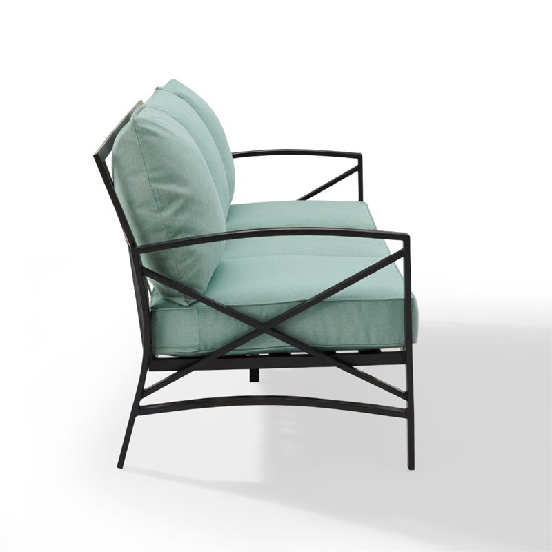 Crosley Furniture Kaplan Metal/Foam Outdoor Sofa in Mist Green