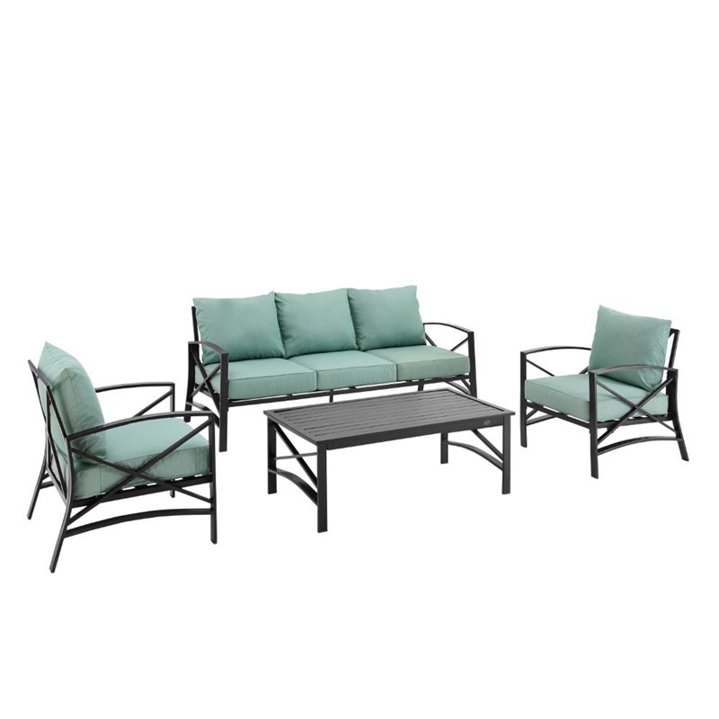 Crosley Furniture Kaplan 4 Piece Metal Outdoor Sofa Set in Mist Green
