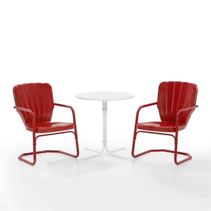 Crosley Furniture Ridgeland 3 Piece Metal Outdoor Bistro Set in Bright Red Gloss