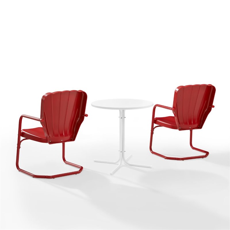 Crosley Furniture Ridgeland 3 Piece Metal Outdoor Bistro Set in Bright Red Gloss