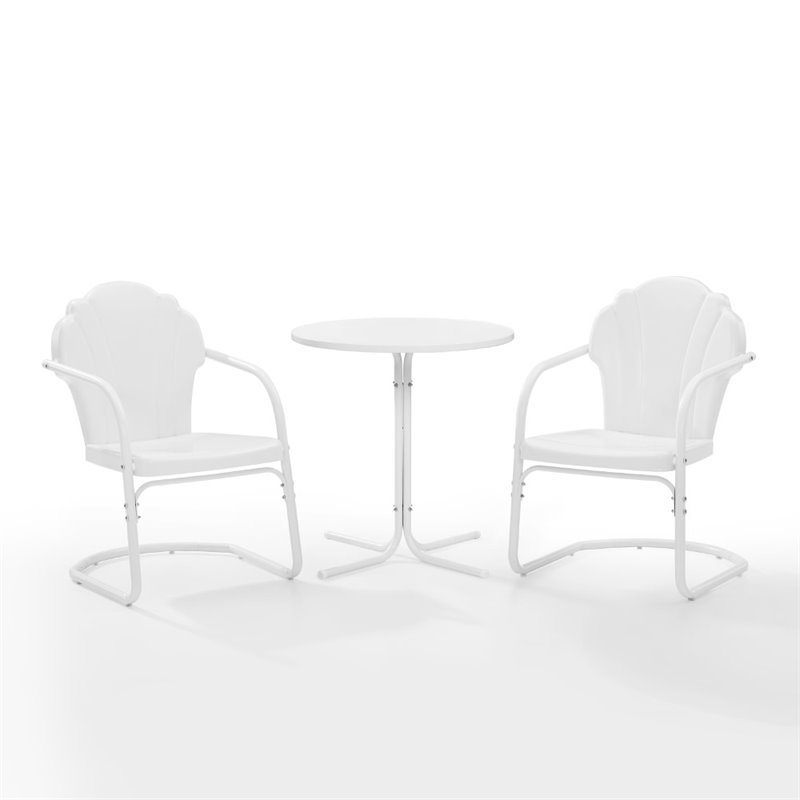 Crosley Furniture Tulip 3 Piece Metal Outdoor Bistro Set in White