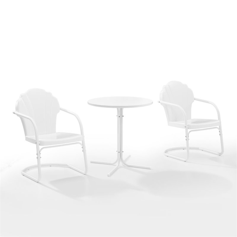 Crosley Furniture Tulip 3 Piece Metal Outdoor Bistro Set in White