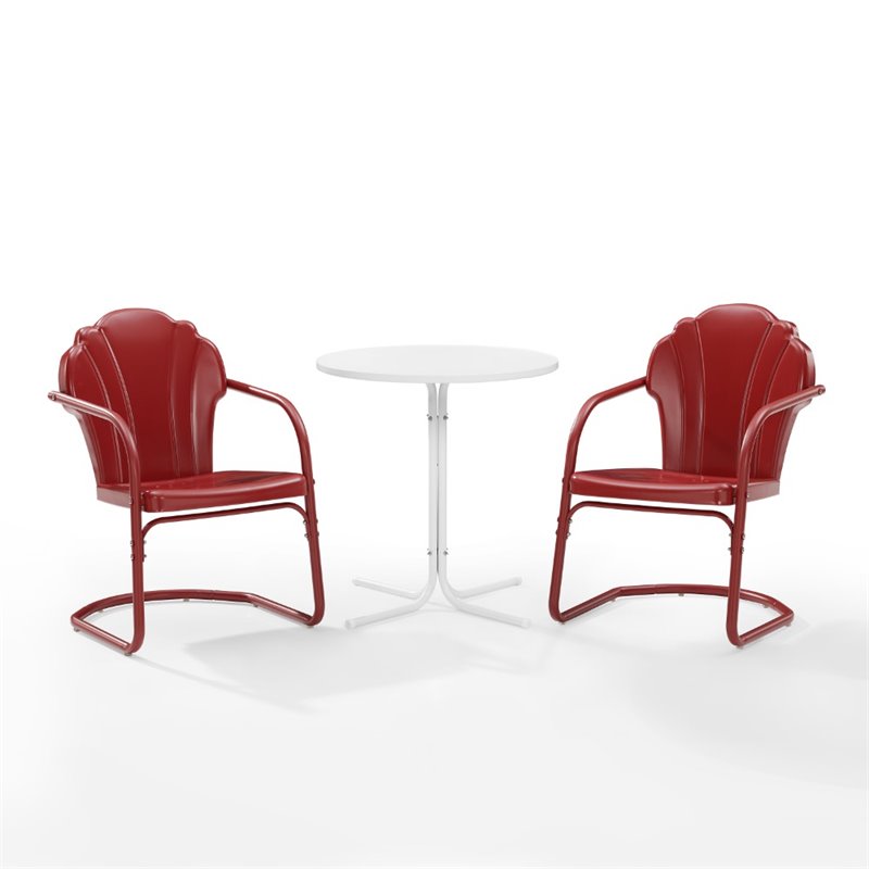 Crosley Furniture Tulip 3 Piece Metal Outdoor Bistro Set in Bright Red