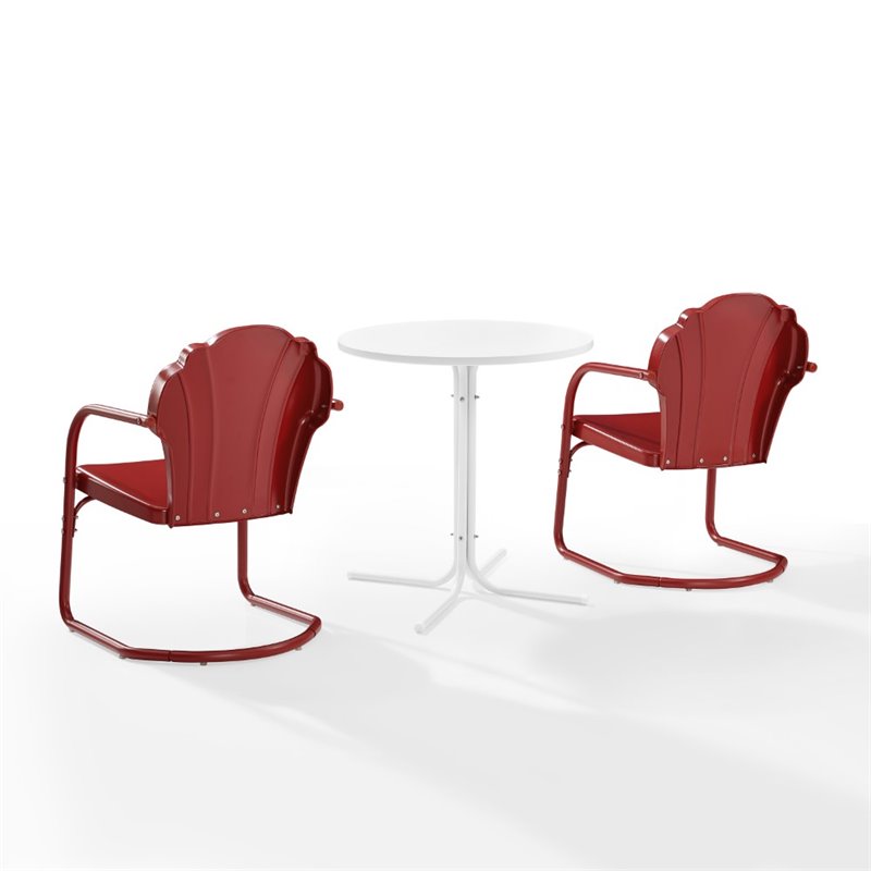 Crosley Furniture Tulip 3 Piece Metal Outdoor Bistro Set in Bright Red