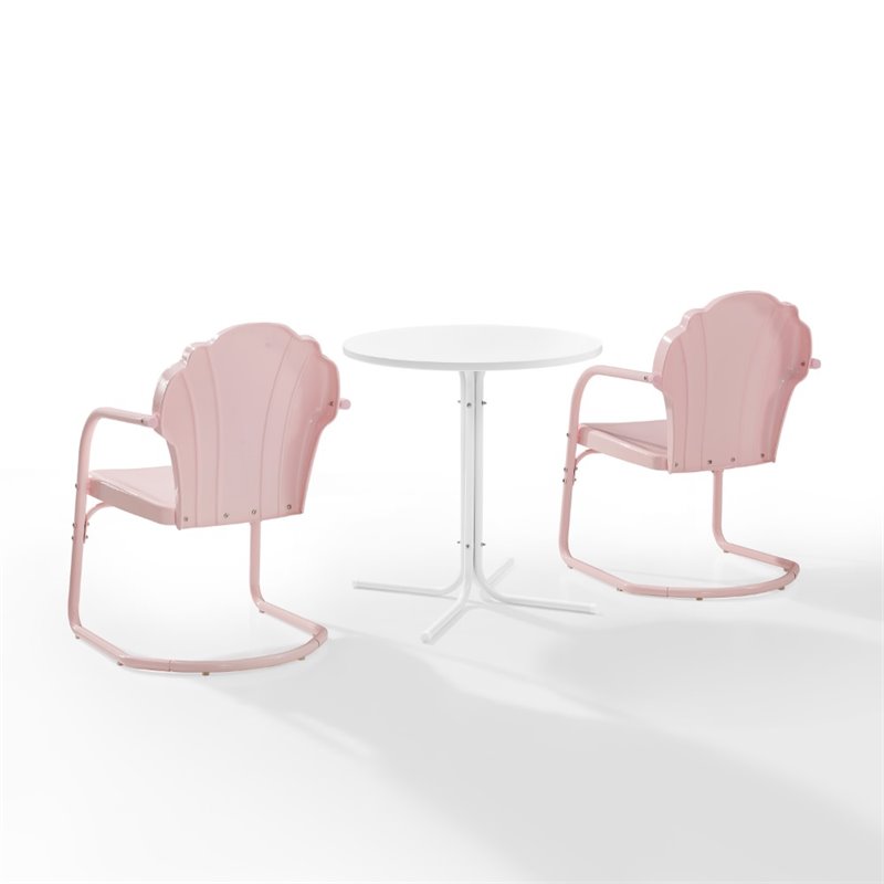 Crosley Furniture Tulip 3 Piece Metal Outdoor Bistro Set in Pastel Pink
