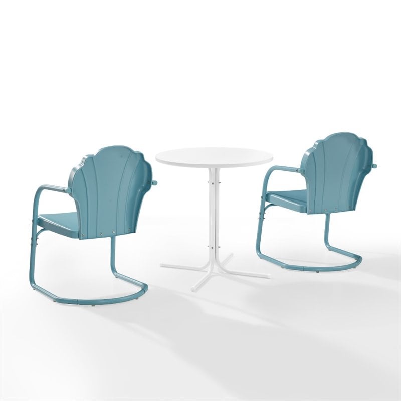 Crosley Furniture Tulip 3 Piece Metal Outdoor Bistro Set in Light Blue