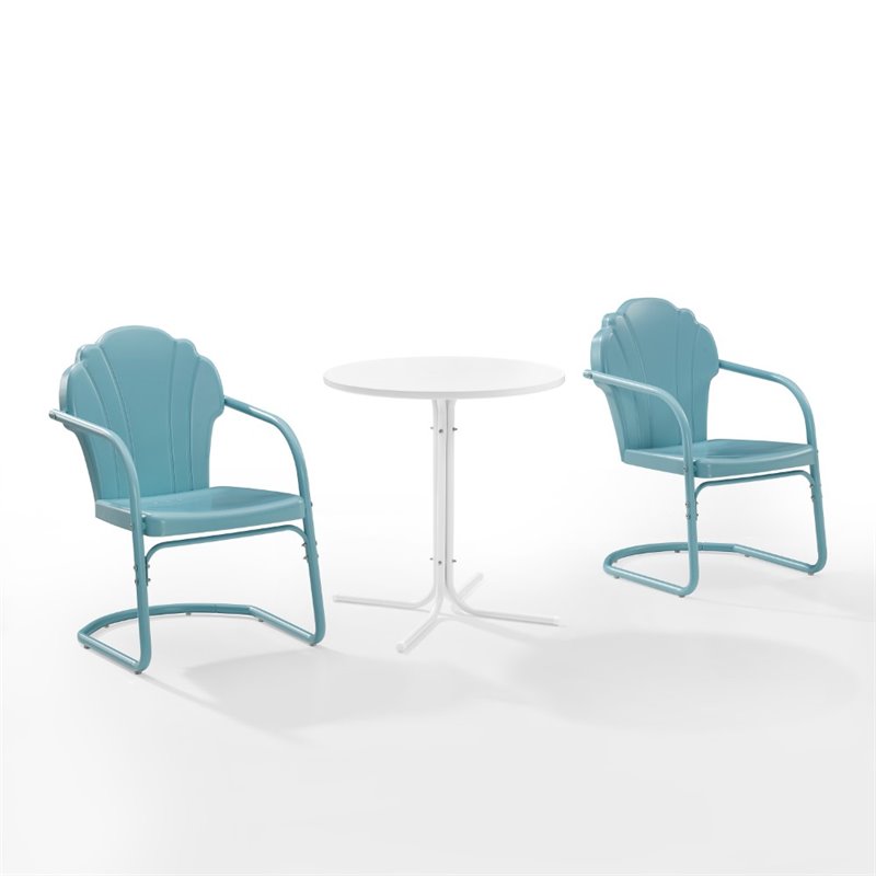 Crosley Furniture Tulip 3 Piece Metal Outdoor Bistro Set in Light Blue