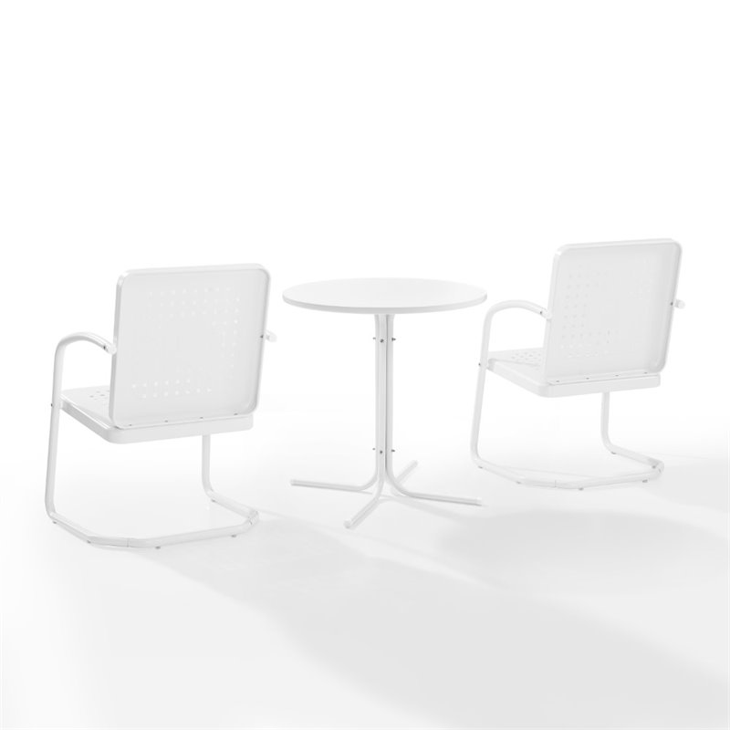 Crosley Furniture Bates 3 Piece Metal Outdoor Bistro Set in White Gloss