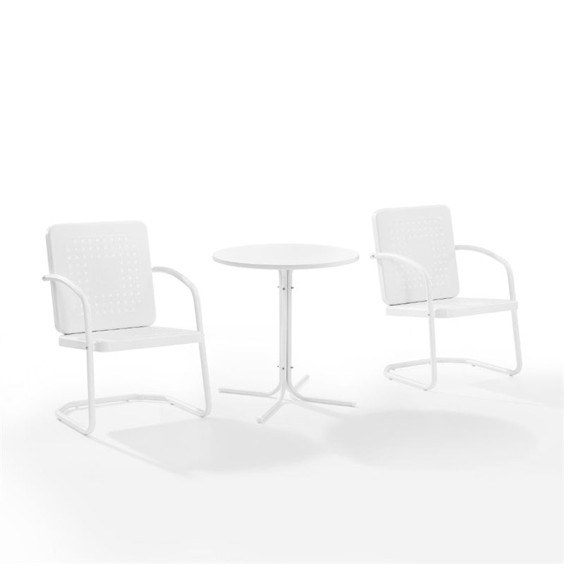 Crosley Furniture Bates 3 Piece Metal Outdoor Bistro Set in White Gloss