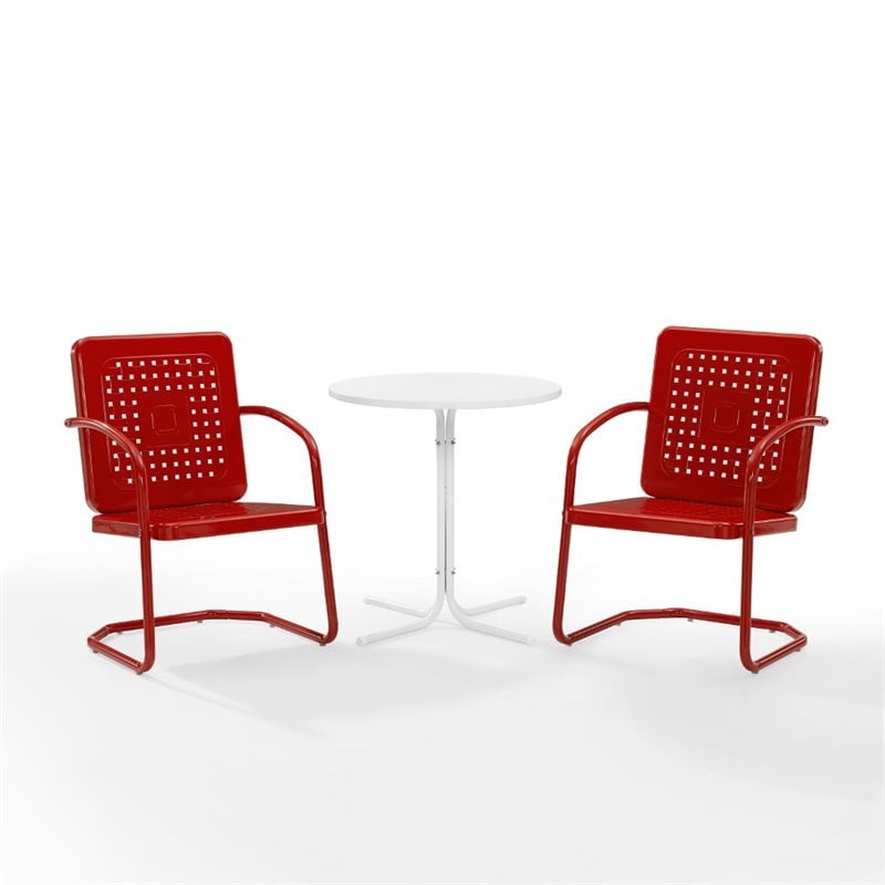 Crosley Furniture Bates 3 Piece Metal Outdoor Bistro Set in Bright Red Gloss