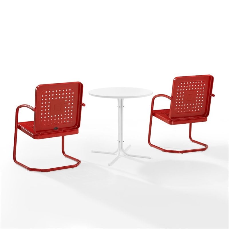 Crosley Furniture Bates 3 Piece Metal Outdoor Bistro Set in Bright Red Gloss