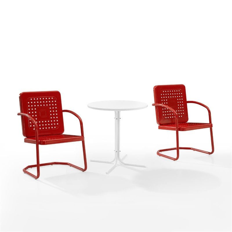 Crosley Furniture Bates 3 Piece Metal Outdoor Bistro Set in Bright Red Gloss