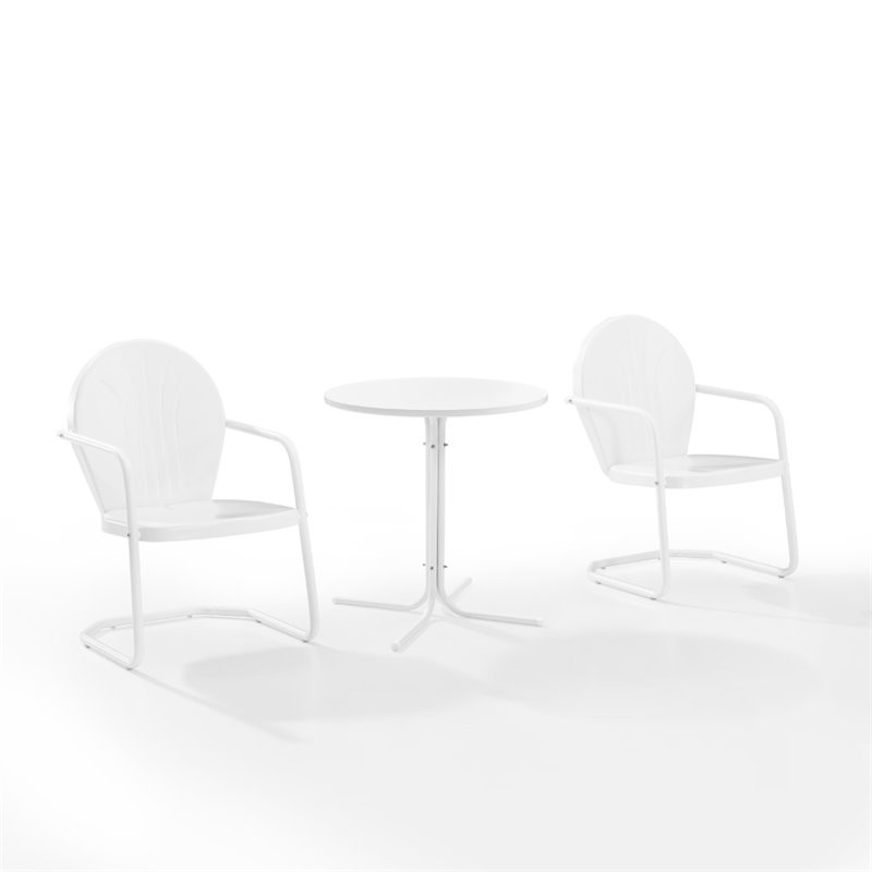 Crosley Furniture Griffith 3 Piece Metal Outdoor Bistro Set in White Gloss