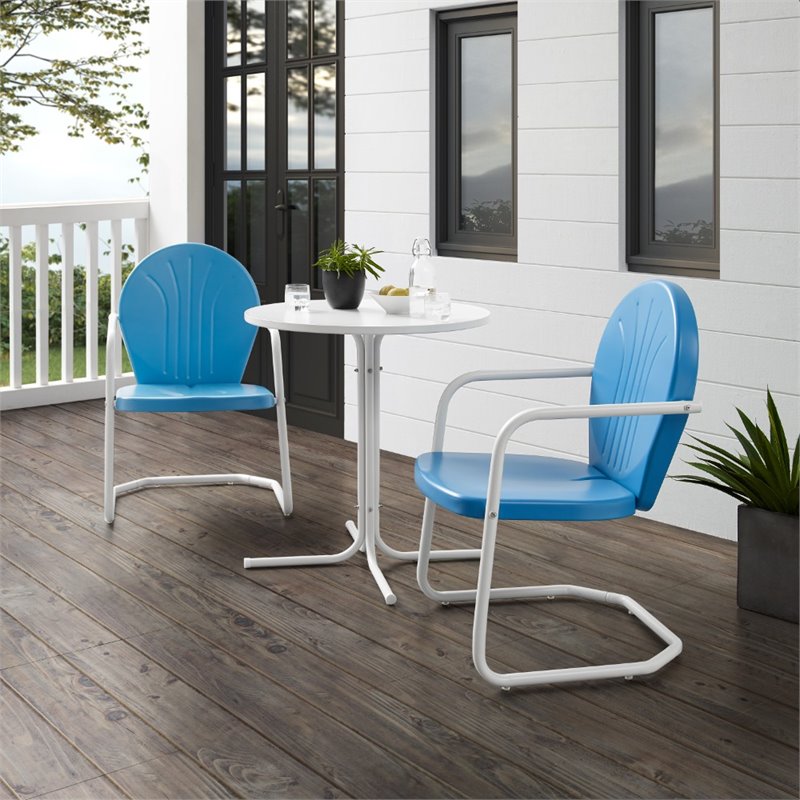Crosley Furniture Griffith 3 Piece Metal Outdoor Bistro Set in Light Blue Gloss