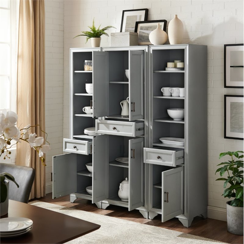 Crosley Furniture Tara 3 Piece Transitional Wood Pantry Set in Distressed Gray