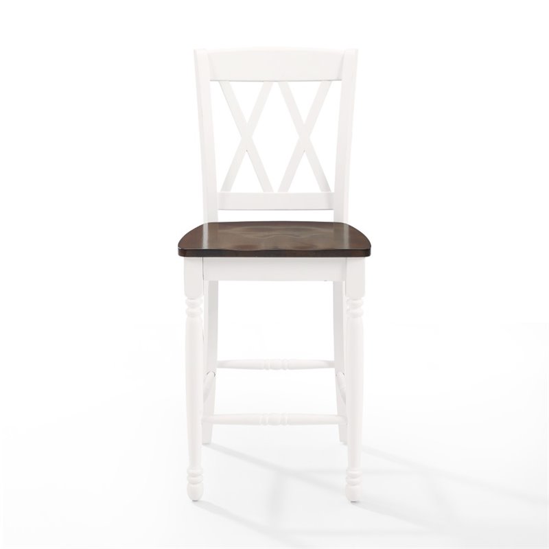 Crosley Furniture Shelby Wood Counter Stool in Distressed White/Brown (Set of 2)